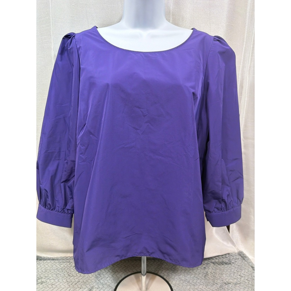 Talbots Womens Purple Poplin Puff Sleeve Back Cutout Blouse Large L‎
